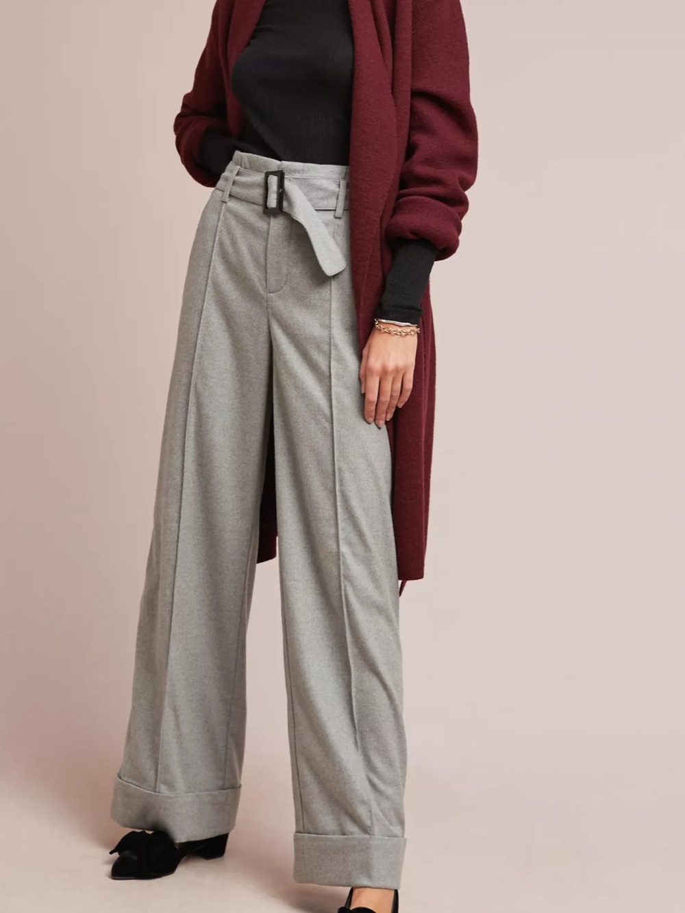 CARTONNIER BY ANTHROPOLOGIE SZ 14 HAYWORTH CUFFED TROUSERS GREY CUFFED WIDE LEG